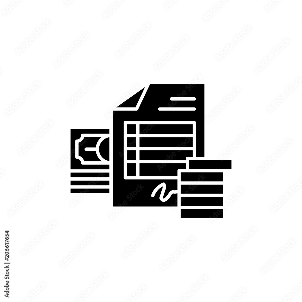 Invoice black icon concept. Invoice flat vector symbol, sign, illustration. Invoice black icon concept. Invoice flat vector symbol, sign, illustration.