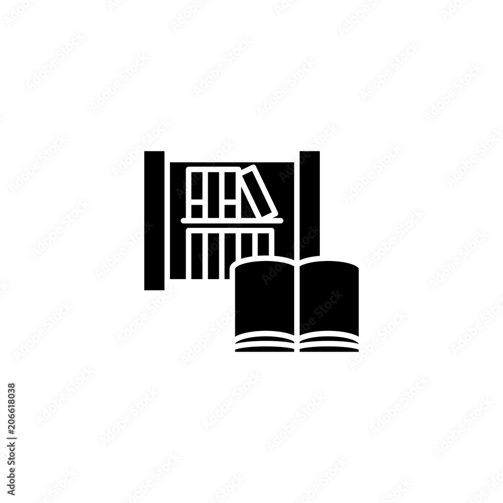 Fototapeta premium Library and books black icon concept. Library and books flat vector symbol, sign, illustration.