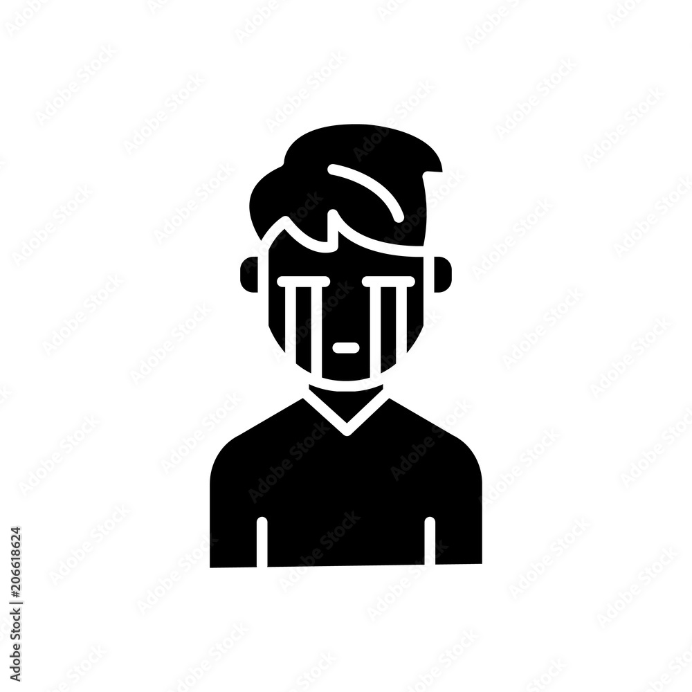 Melancholic personality black icon concept. Melancholic personality flat  vector symbol, sign, illustration.