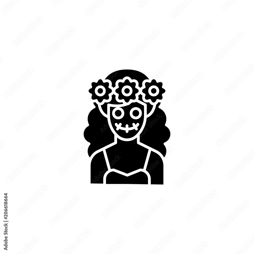 Mexican woman black icon concept. Mexican woman flat vector symbol, sign, illustration. Mexican woman black icon concept. Mexican woman flat vector symbol, sign, illustration.