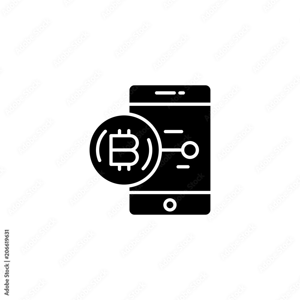 Operations with bitcoin black icon concept. Operations with bitcoin flat vector symbol, sign, illustration. Operations with bitcoin black icon concept. Operations with bitcoin flat vector symbol, sign, illustration.