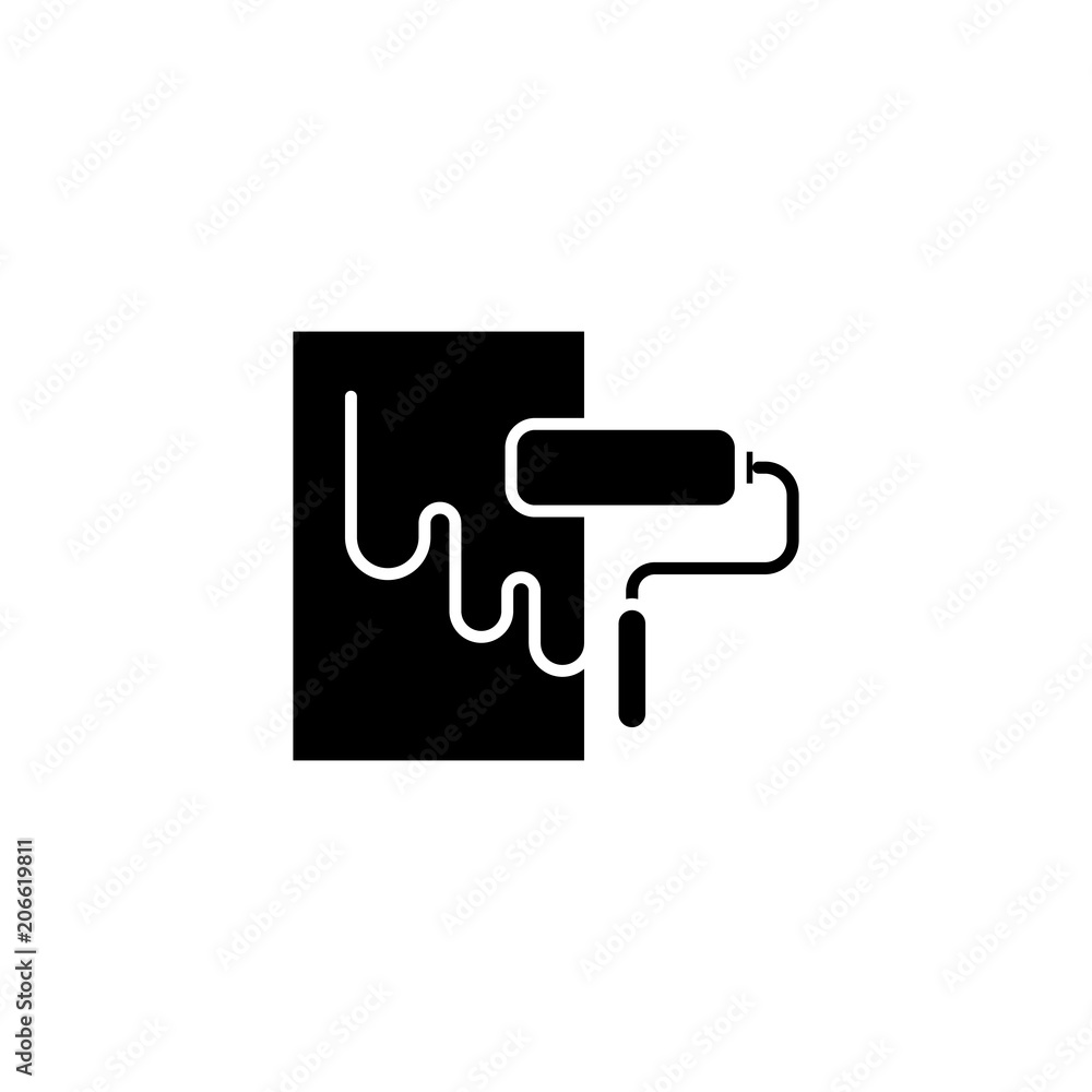 Paint roller black icon concept. Paint roller flat vector symbol, sign, illustration. Paint roller black icon concept. Paint roller flat vector symbol, sign, illustration.