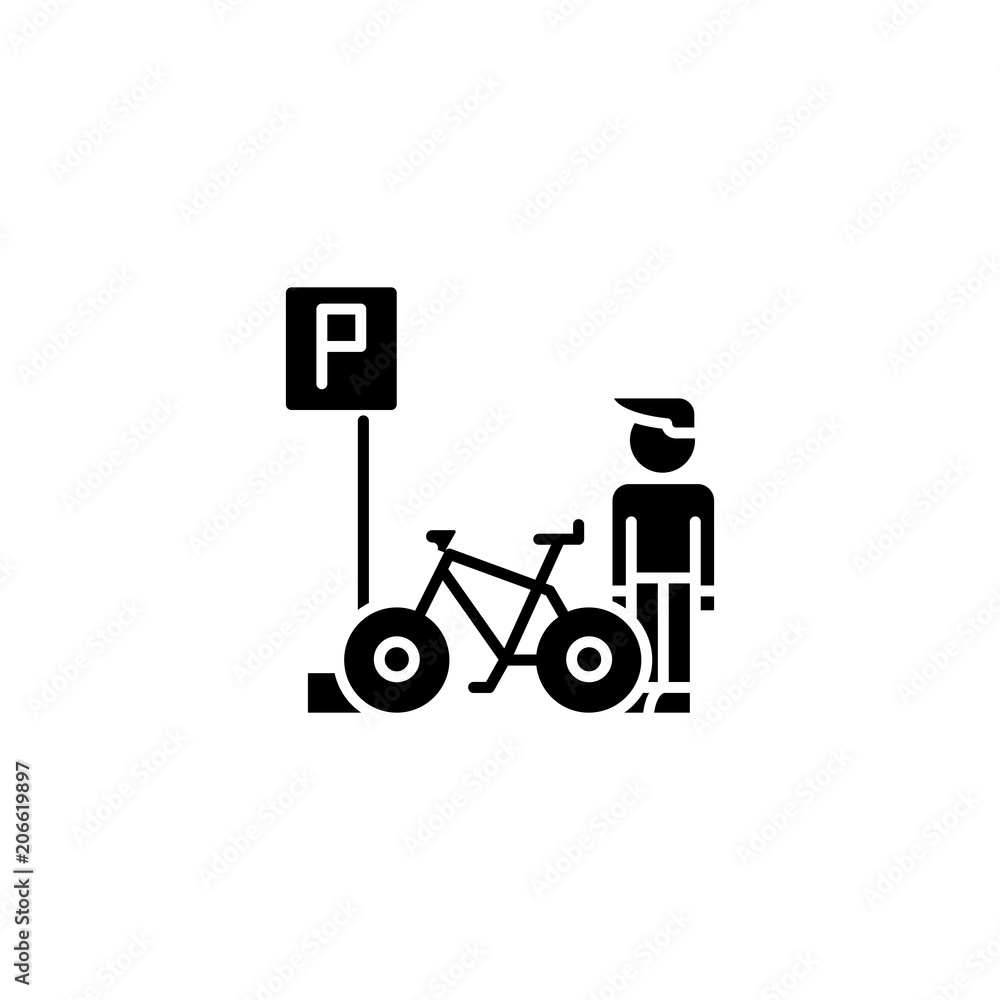Parking for bicycles black icon concept. Parking for bicycles flat  vector symbol, sign, illustration.