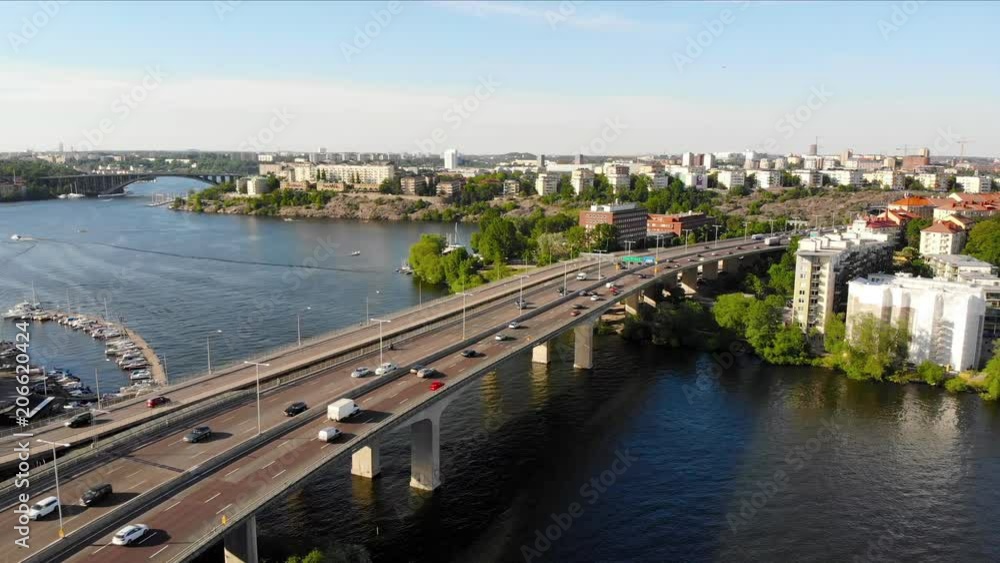 Aerial shot of Essingeleden, a highway in central Stockholm Aerial shot of Essingeleden, a highway in central Stockholm