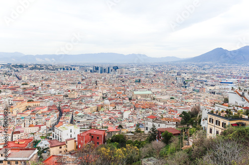 Panoramic scenic view of Naples buildings from San Martino hill, Campania, Italy