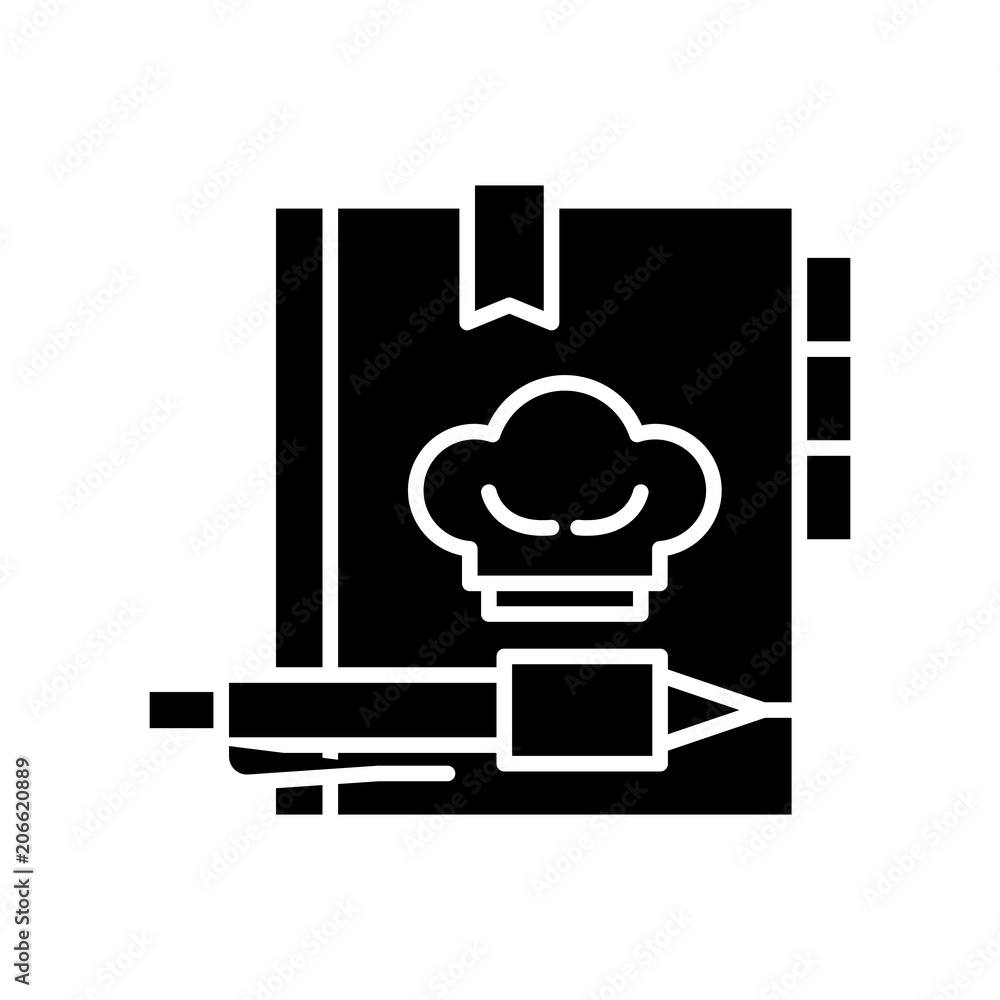Recipe book black icon concept. Recipe book flat vector symbol, sign, illustration. Recipe book black icon concept. Recipe book flat vector symbol, sign, illustration.