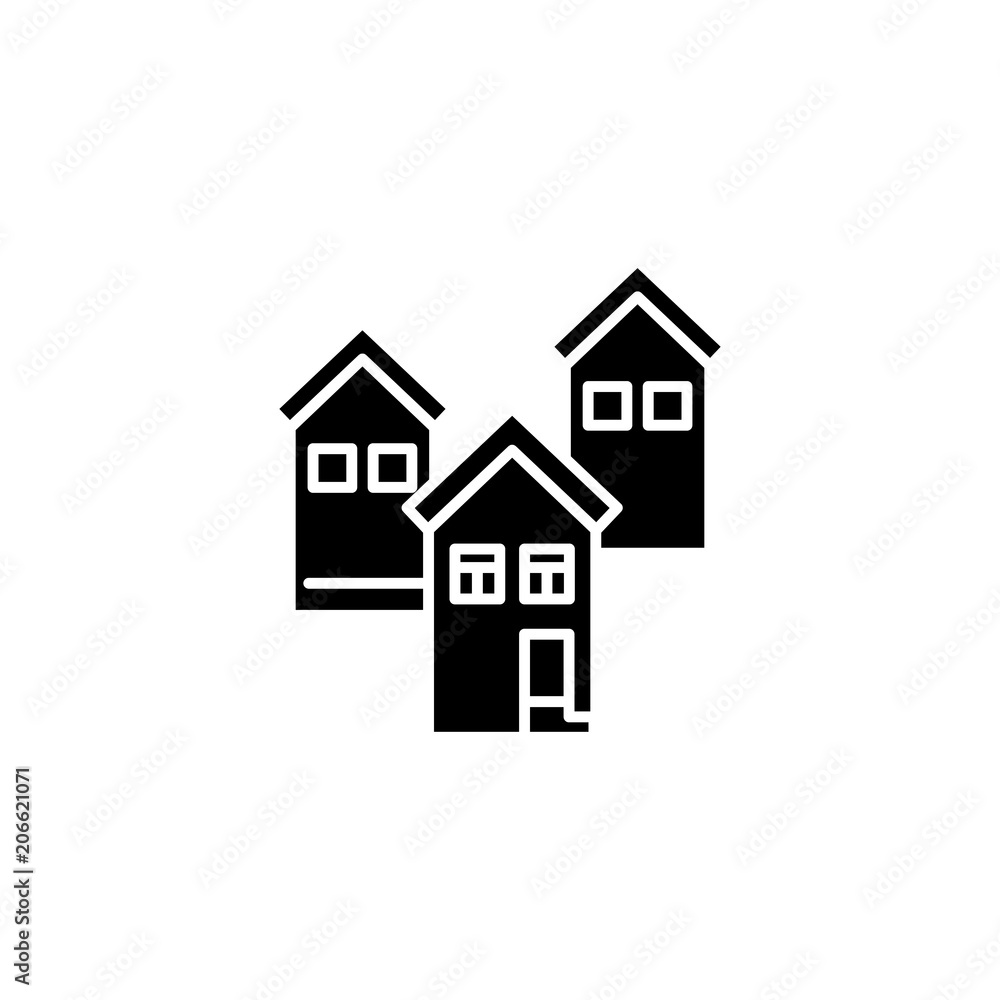Residential block black icon concept. Residential block flat vector symbol, sign, illustration. Residential block black icon concept. Residential block flat vector symbol, sign, illustration.