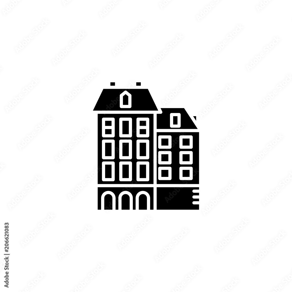 Residential complex black icon concept. Residential complex flat  vector symbol, sign, illustration.