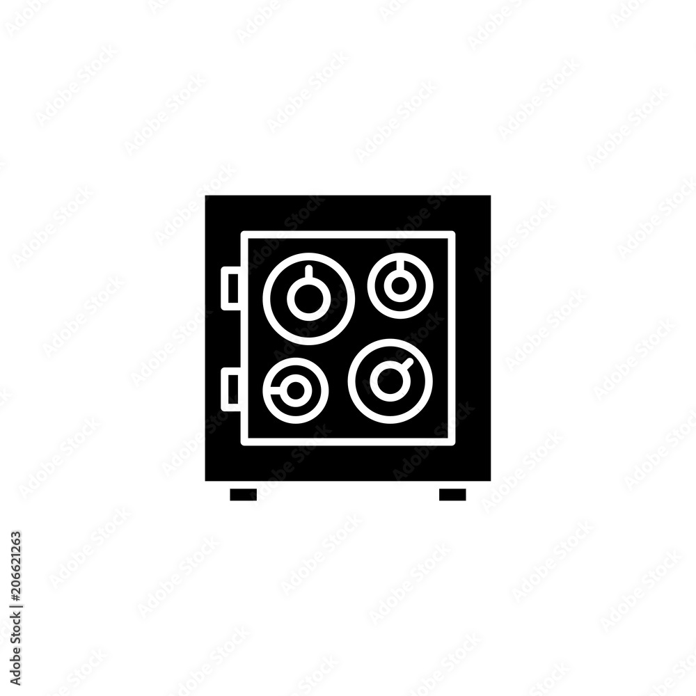 Safe box black icon concept. Safe box flat vector symbol, sign, illustration. Safe box black icon concept. Safe box flat vector symbol, sign, illustration.