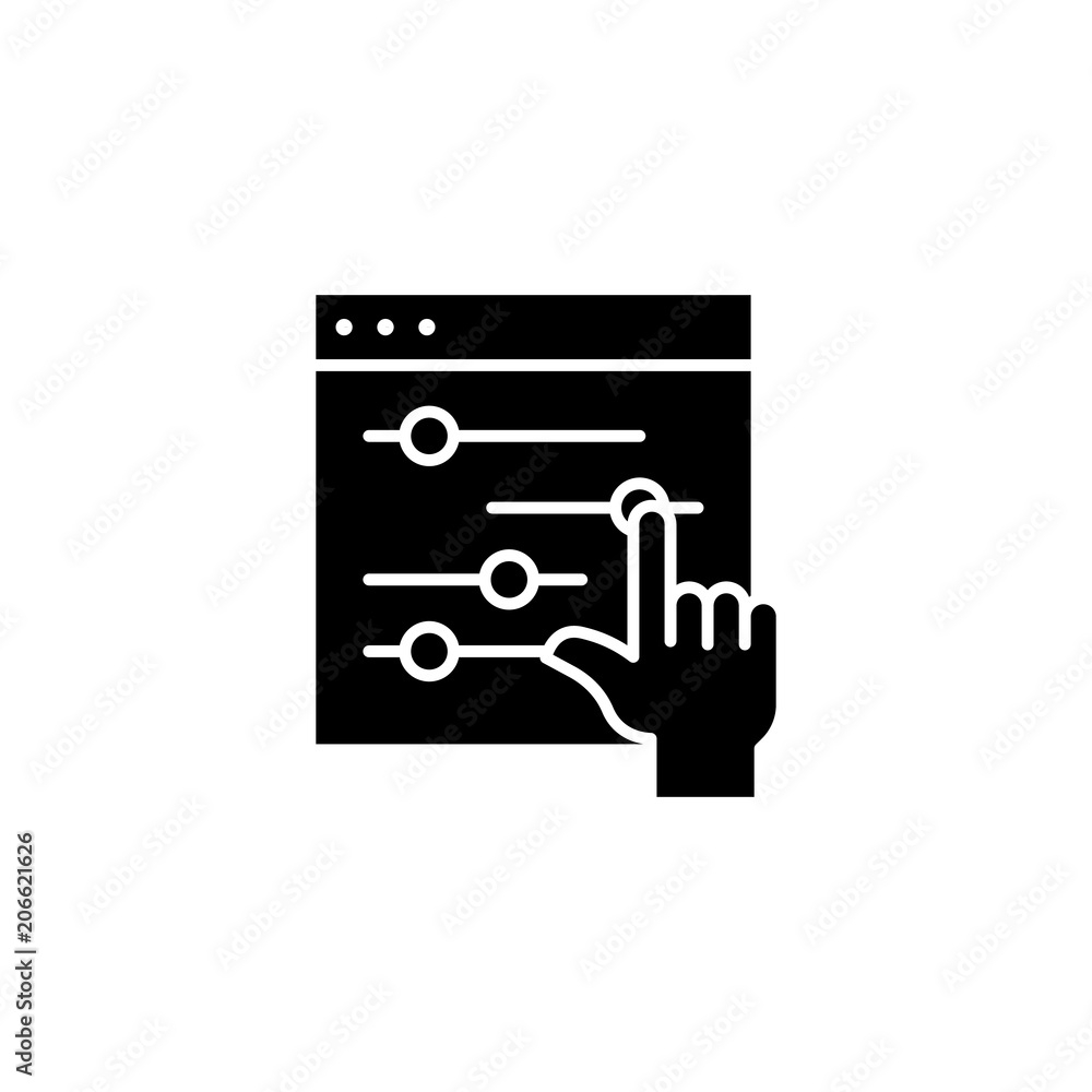 Settings black icon concept. Settings flat vector symbol, sign, illustration. Settings black icon concept. Settings flat vector symbol, sign, illustration.