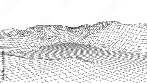 Wireframe landscape wire. Wireframe terrain polygon landscape design. 3d landscape