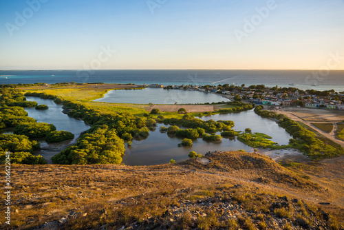 View of Gran roque island from a viewpoint on a hill, in Los Roques archipelago, Venezuela photo