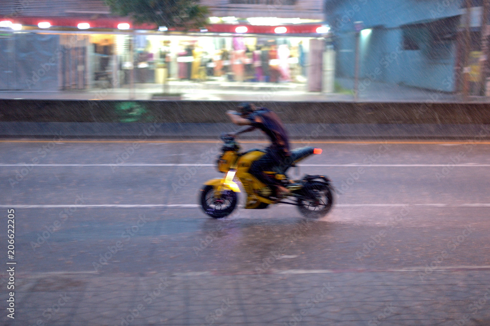 motorcycle  in the rain