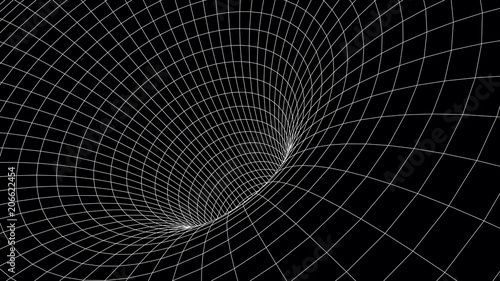 Tunnel or wormhole. Abstract Wormhole Science. 3D tunnel grid.Wireframe 3D surface tunnel.Grid texture