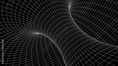 Tunnel or wormhole. Abstract Wormhole Science. 3D tunnel grid.Wireframe 3D surface tunnel.Grid texture