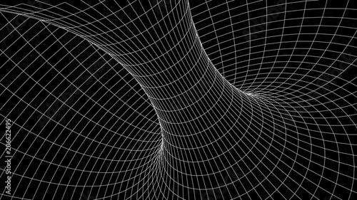 Tunnel or wormhole. Abstract Wormhole Science. 3D tunnel grid.Wireframe 3D surface tunnel.Grid texture