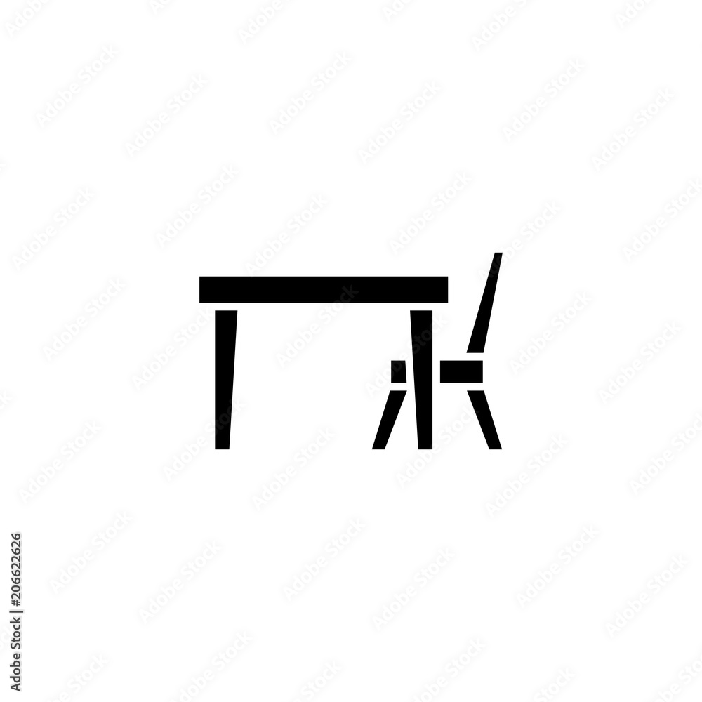 Table chair black icon concept. Table chair flat vector symbol, sign, illustration. Table chair black icon concept. Table chair flat vector symbol, sign, illustration.