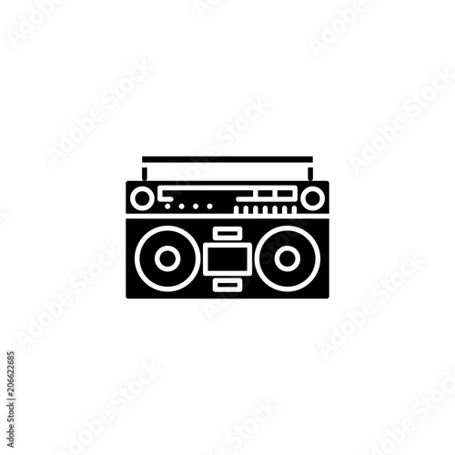 Tape recorder black icon concept. Tape recorder flat vector symbol, sign, illustration.