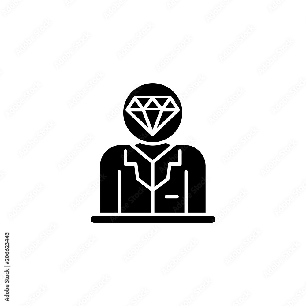 Valuable staff black icon concept. Valuable staff flat  vector symbol, sign, illustration.