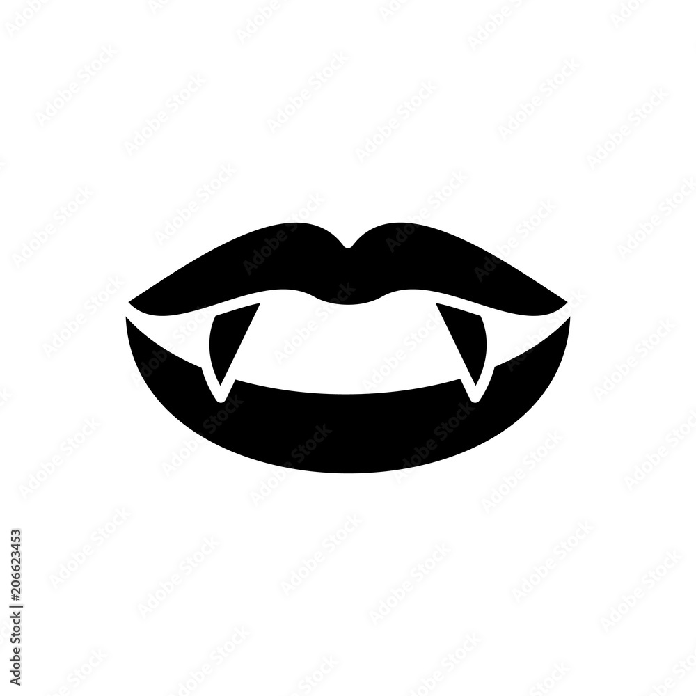Vampire fangs black icon concept. Vampire fangs flat vector symbol, sign, illustration. Vampire fangs black icon concept. Vampire fangs flat vector symbol, sign, illustration.