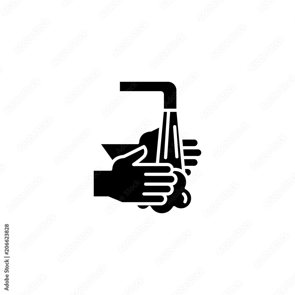 Washing hands black icon concept. Washing hands flat vector symbol, sign, illustration. Washing hands black icon concept. Washing hands flat vector symbol, sign, illustration.