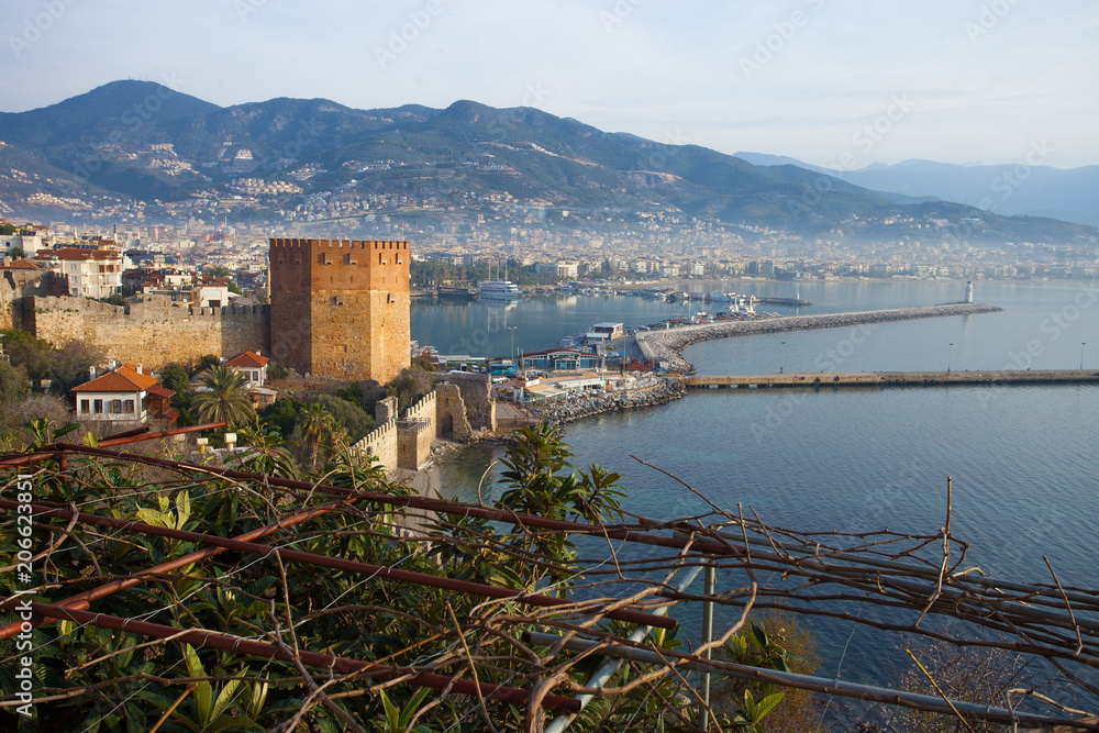 Serene panoramic view of old part of Alanya town