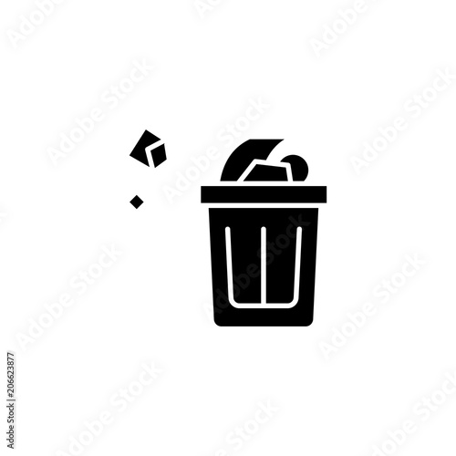 Wastepaper basket black icon concept. Wastepaper basket flat  vector symbol, sign, illustration.