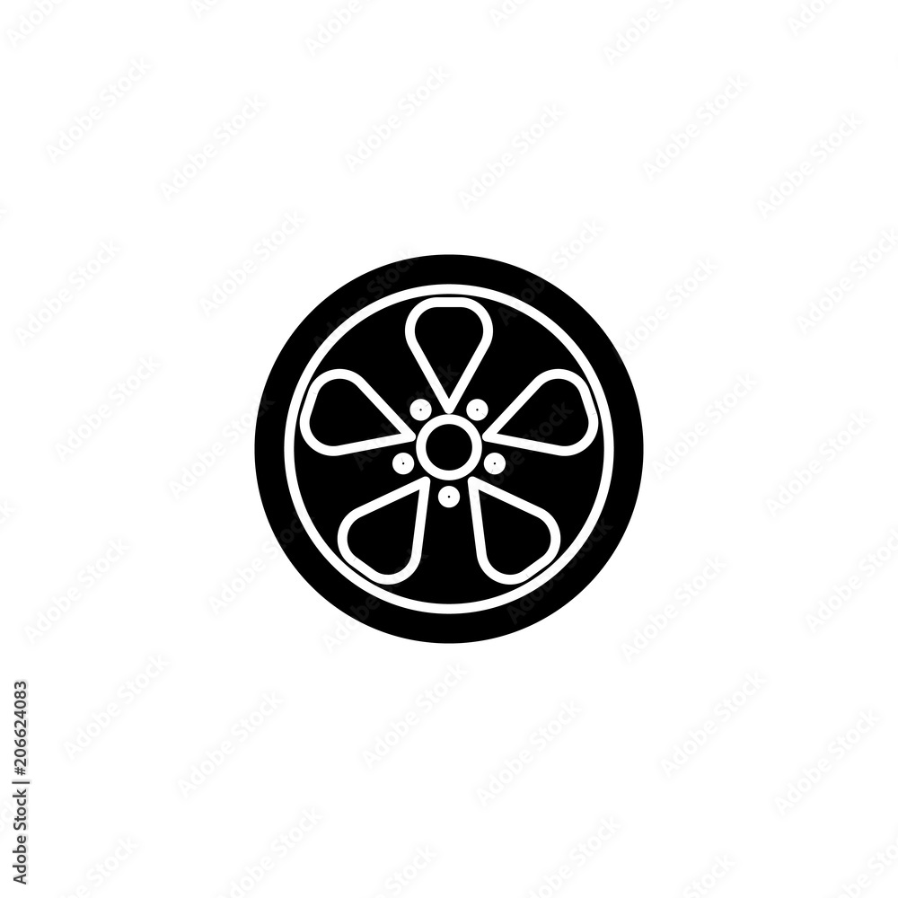 Wheel disk black icon concept. Wheel disk flat  vector symbol, sign, illustration.