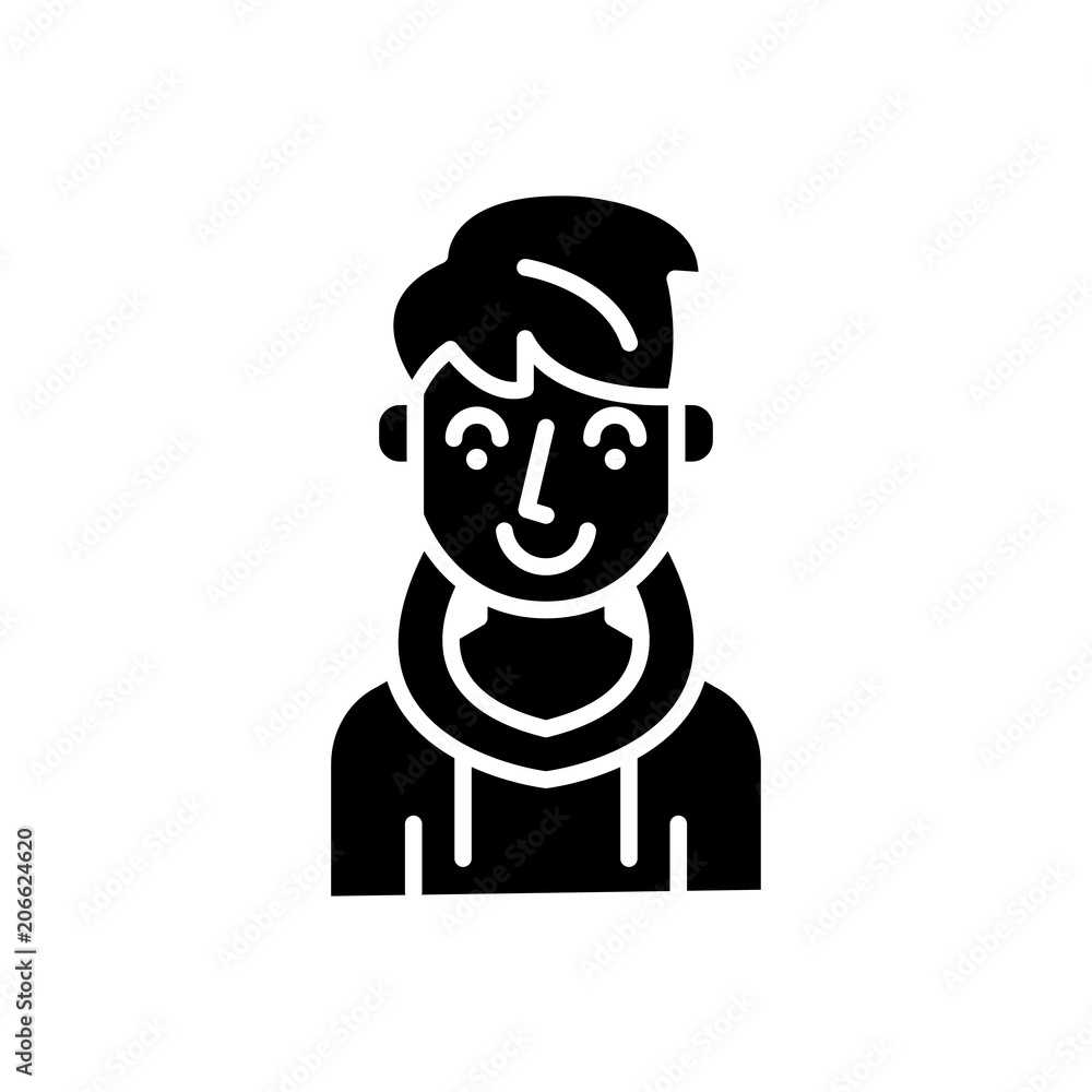 Young groom black icon concept. Young groom flat  vector symbol, sign, illustration.