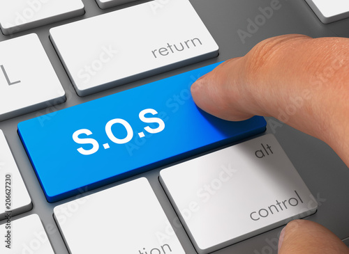 sos pushing keyboard with finger 3d illustration photo