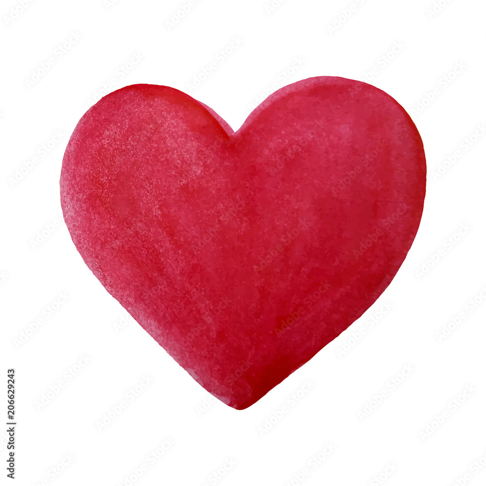Textured grange red heart. Love symbol isolated on white background. Valentine Day card. Vector illustration.