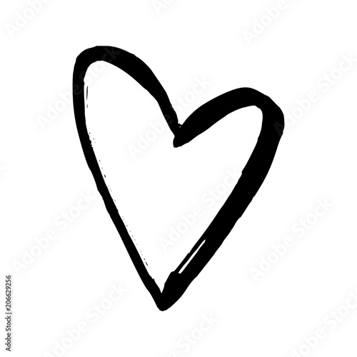 Black hand drawn heart on white background. Vector design element for Valentine's day.
