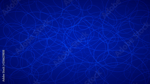 Abstract background of randomly arranged contours of elipses in blue colors.
