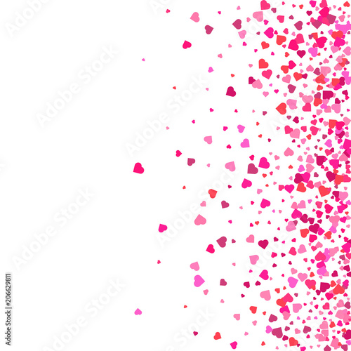 Valentines Day background. Confetti hearts petals falling. Heart shapes isolated on transparent background. Love concept. Vector illustration.