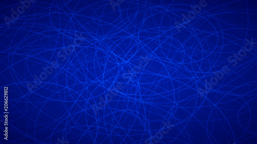 Abstract background of randomly arranged contours of elipses in blue colors.