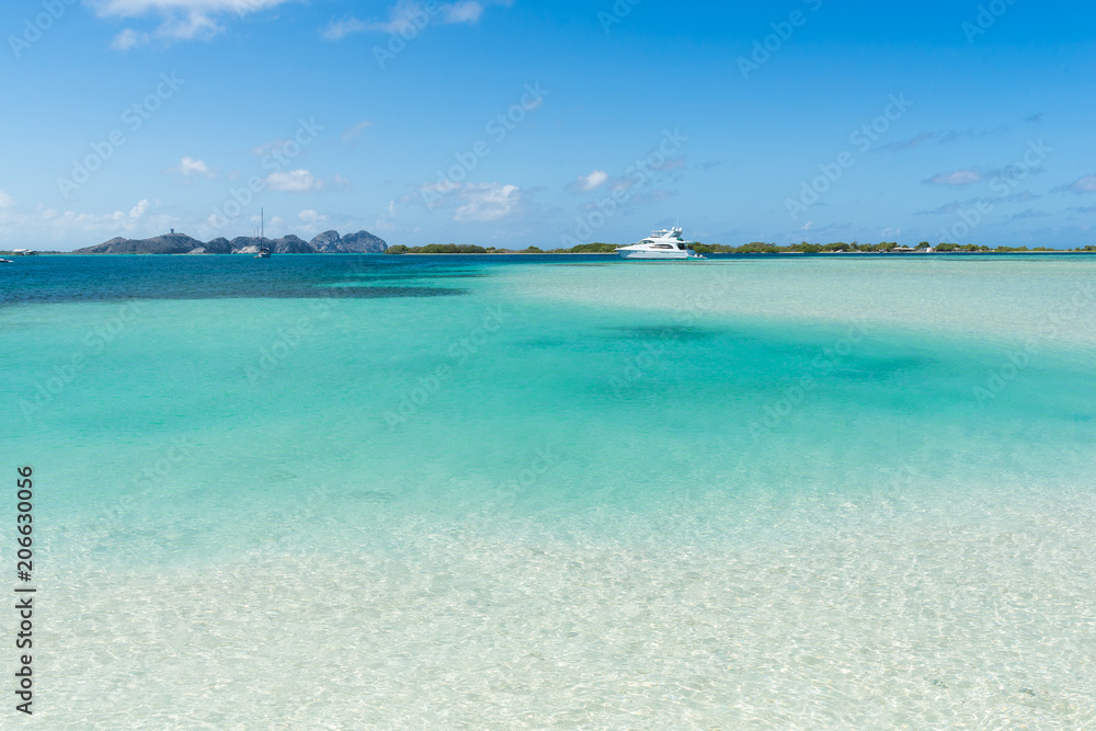 Crystalline-Turquoise water at the Caribbean Beach in los Roques