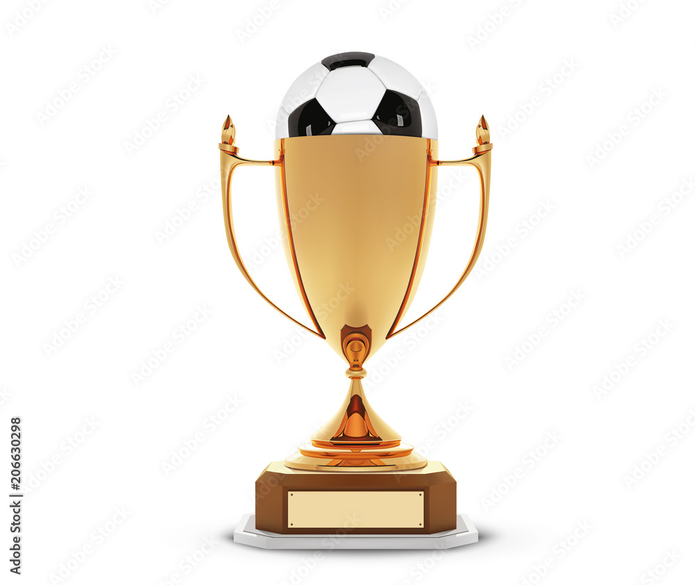 Realistic golden trophy Cup with gold ball inside. Winner Cup and