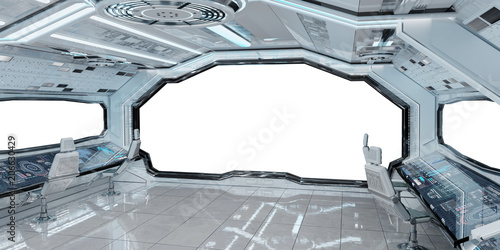 Fototapeta Naklejka Na Ścianę i Meble -  White clean spaceship interior background 3D rendering