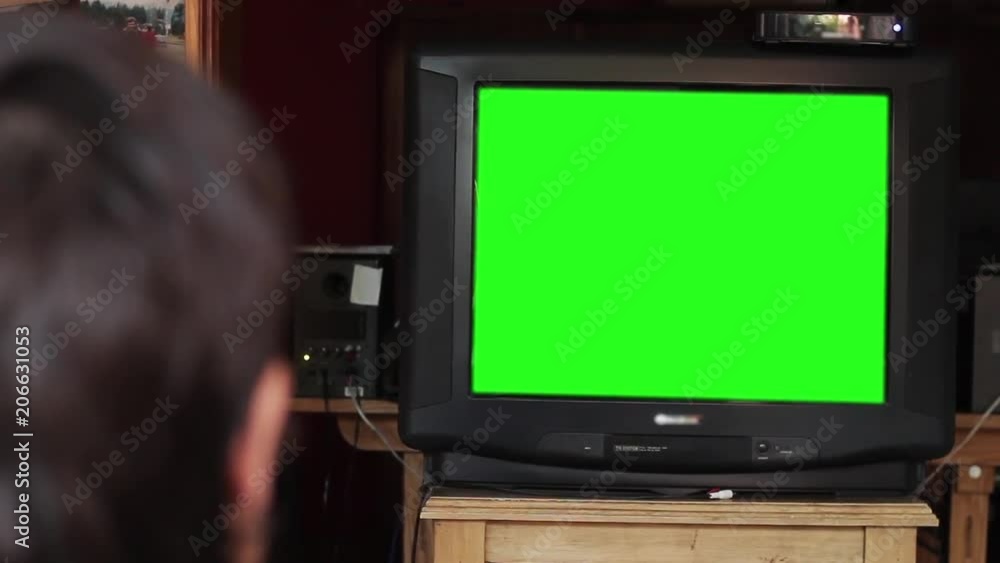 Tv with Green Screen. Zoom In. You can replace green screen with the