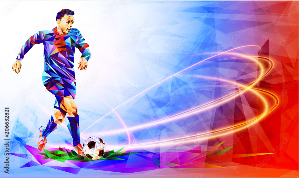 Fototapeta premium Soccer player the background of the stadium FIFA world cup. Welcome to Russia. Football player in Russia 2018. Fool colour vector illustration