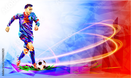 Soccer player the background of the stadium FIFA world cup. Welcome to Russia. Football player in Russia 2018. Fool colour vector illustration