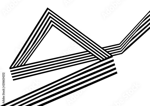Abstract black and white stripes bent ribbon geometrical shape vector