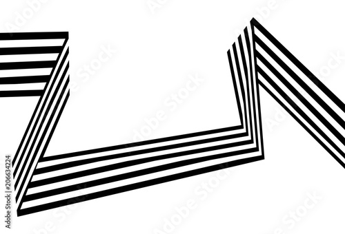 Abstract black and white stripes bent ribbon geometrical shape vector