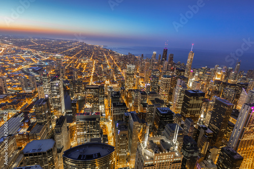 Chicago evening downtown skyline