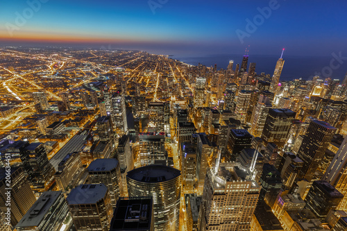 Chicago evening downtown skyline