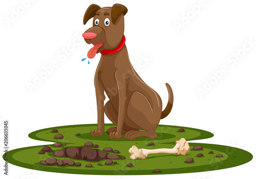 A Cute Dog Digging Bone