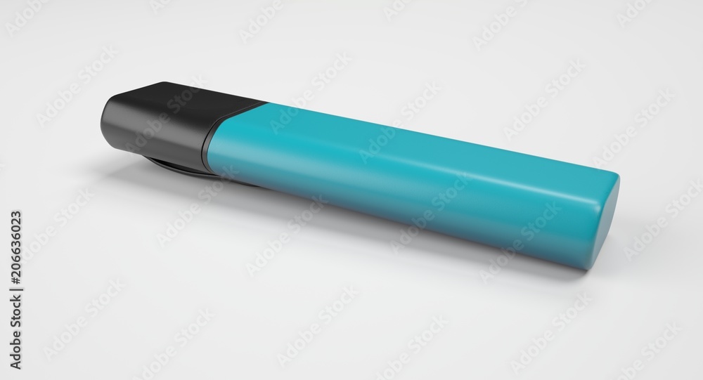 3D rendering - blue highlighter pen isolated on white background. 3D rendering - blue highlighter pen isolated on white background.