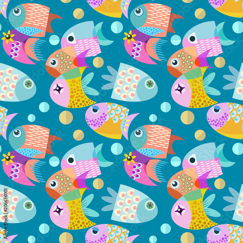 Fish graphic vector design seamless pattern.