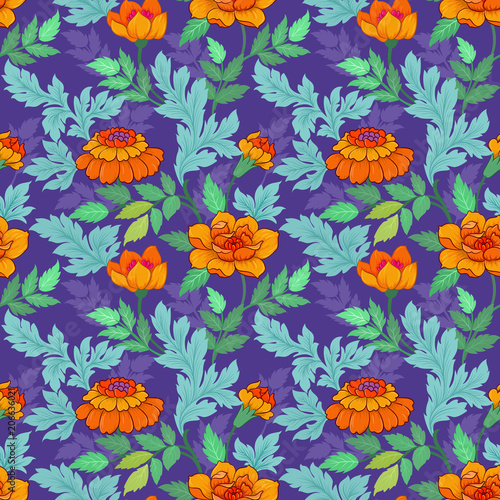 Flowers ornament seamless pattern for wallpaper background.