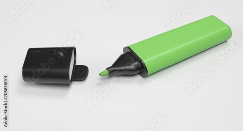 3D rendering - green highlighter pen isolated on white background.